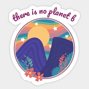 There is no Planet B - Retro Mountains with Sun Sticker